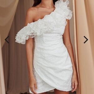 Hollyn One-Shoulder Ruffle Mini Dress White